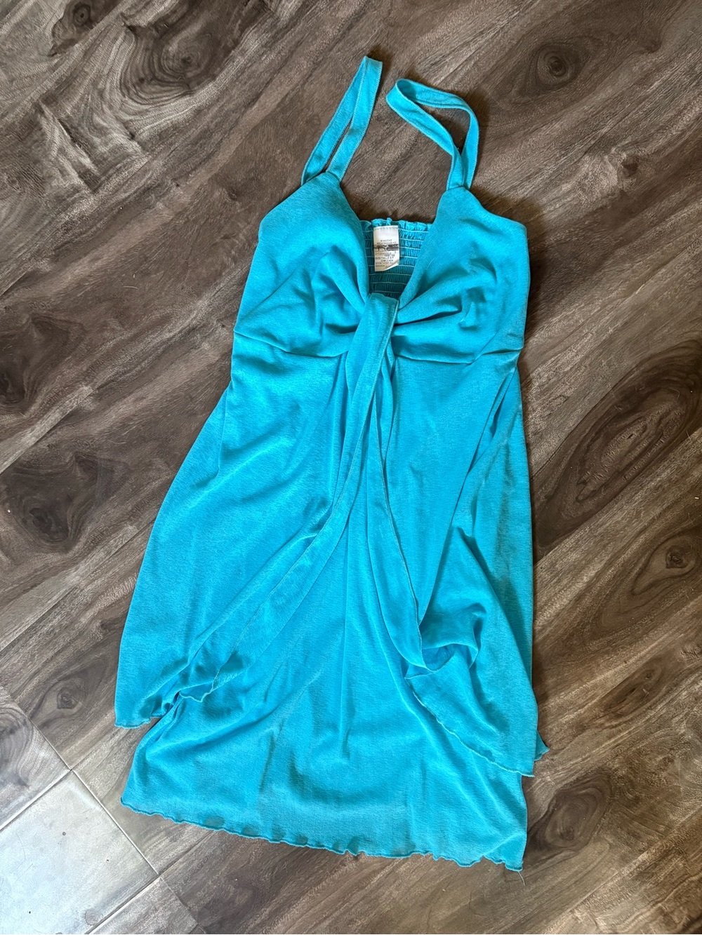 Turquoise Halter Tie-Front Sundress